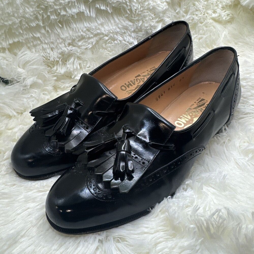 Salvatore Ferragamo Men’s Leather Black Kiltie Tasel Loafers 6.5D /Womens 8.5